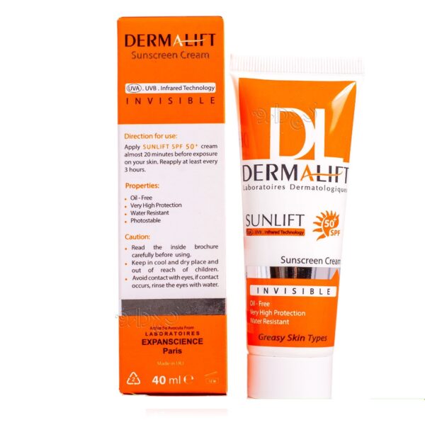 ضد آفتاب بی رنگ SPF50 پوست چرب درمالیفت حداکثر حفاظت پوست در برابر اشعه آفتاب را دارا می باشد و با حفظ رطوبت لایه شاخی پوست مانع از پیری زودرس پوست می شود