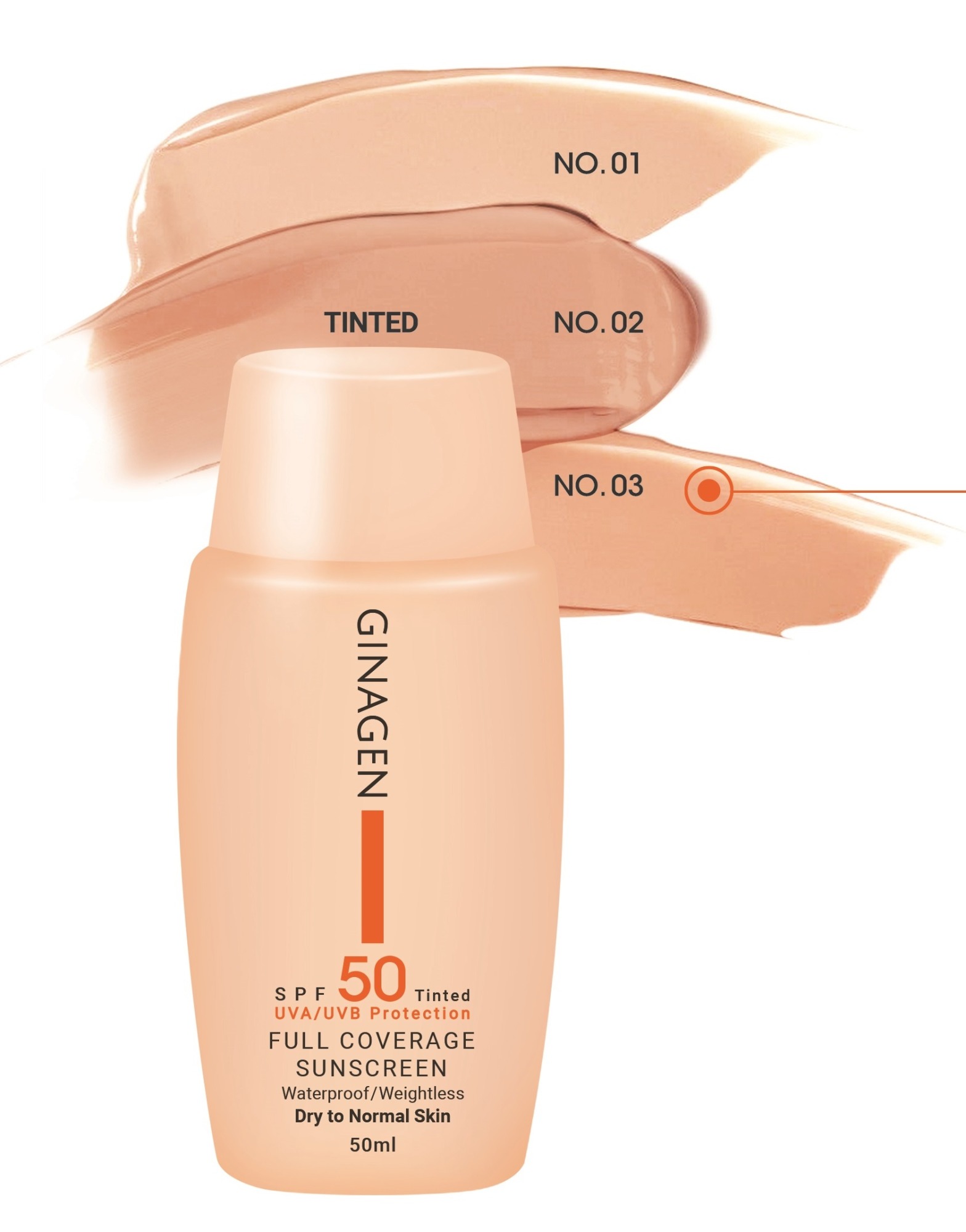 ginagen کرم ضد آفتاب رنگی پوست نرمال و خشک ژیناژن SPF50 حجم 50 میلی لیتر - تصویر 1