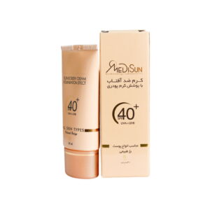 ضد آفتاب کرم پودری SPF40 مدیسان انواع پوست نیاز پوست به کرم پودر و ضد آفتاب را به صورت همزمان تامین می‌کند. این کرم از پوست در پیری محافظت می کند.